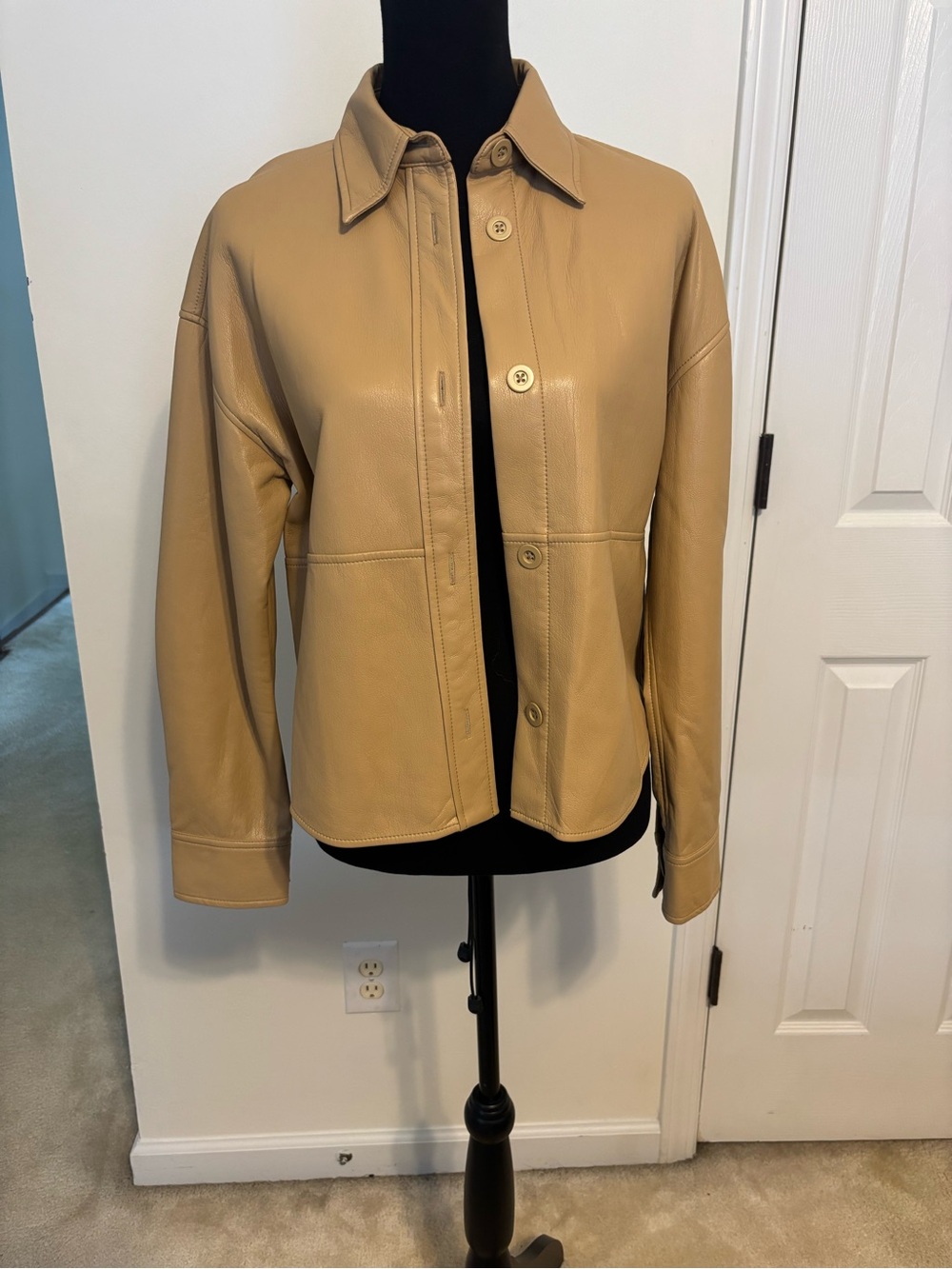 Babaton Beige Faux Leather Button-Front Jacket